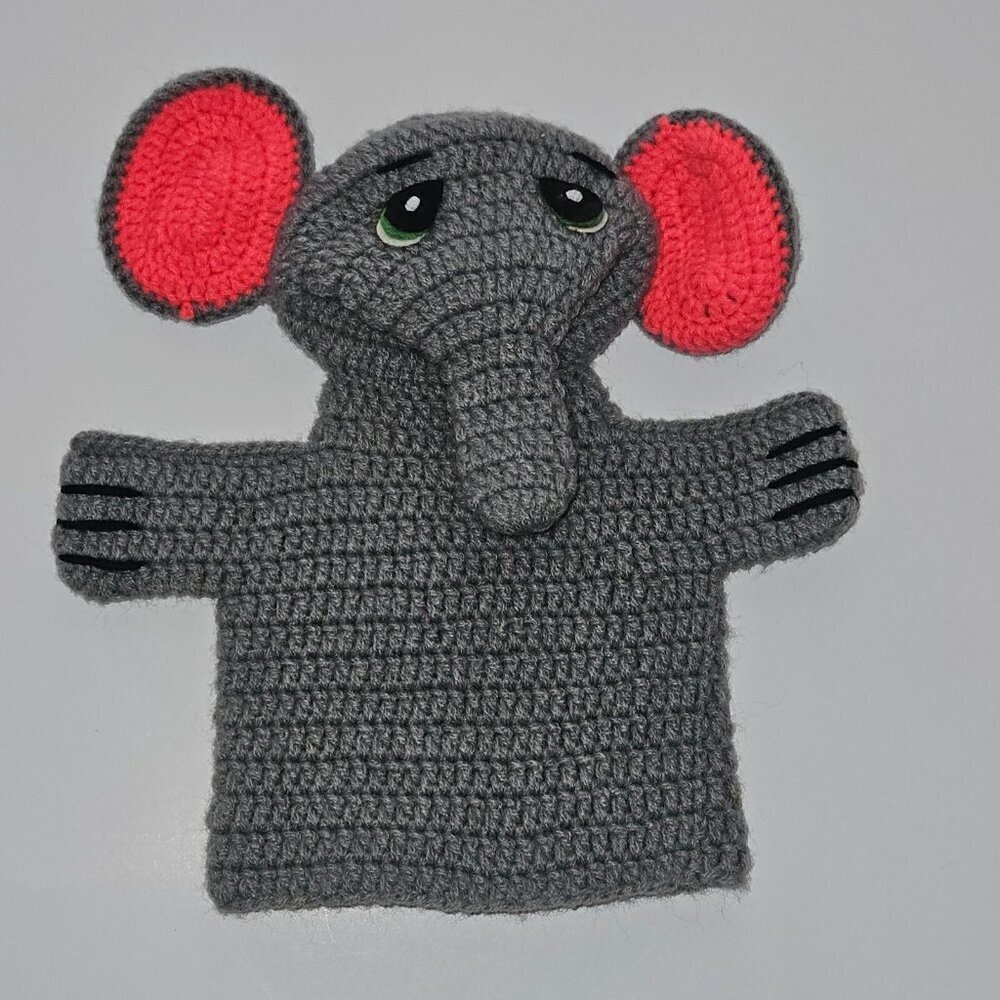 VTG Dakin Knit Mitt Elephant Hand Puppet Small 7" Gray Pink